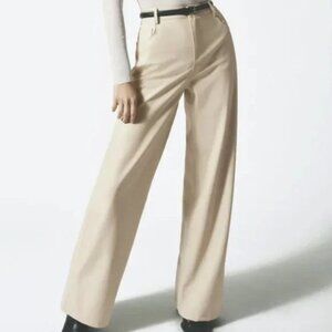 Zara Women's Cream Wide Leg Faux Leather Jeans 8